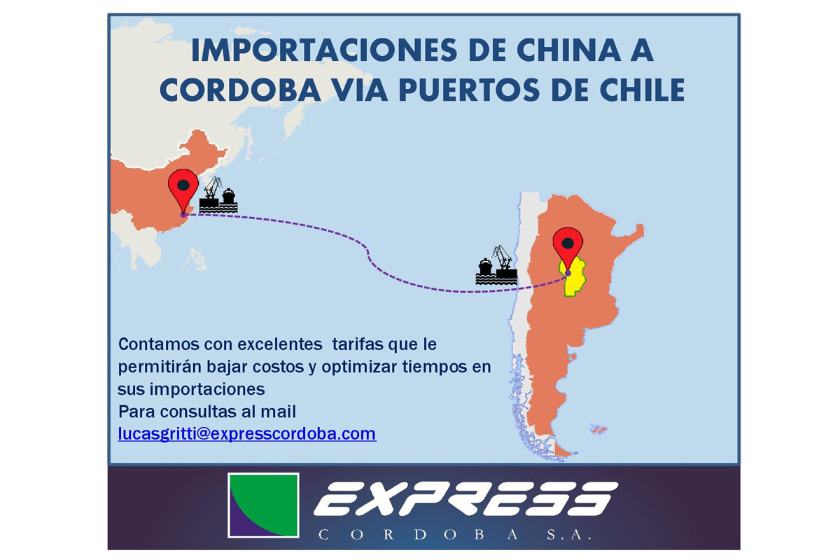 Importaciones de China a Córdoba, vía puertos de Chile